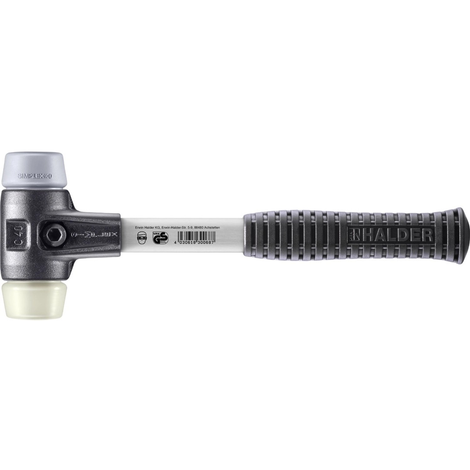 Halder Simplex Schonhammer Ø 40 mm TPE-mid Grau Nylon mit Verstärktem Tempergussgehäuse und FiberglasStiel Halder Simplex Schonhammer Ø 40 mm TPE-mid Grau Nylon mit Verstärktem Tempergussgehäuse und FiberglasStiel von Halder