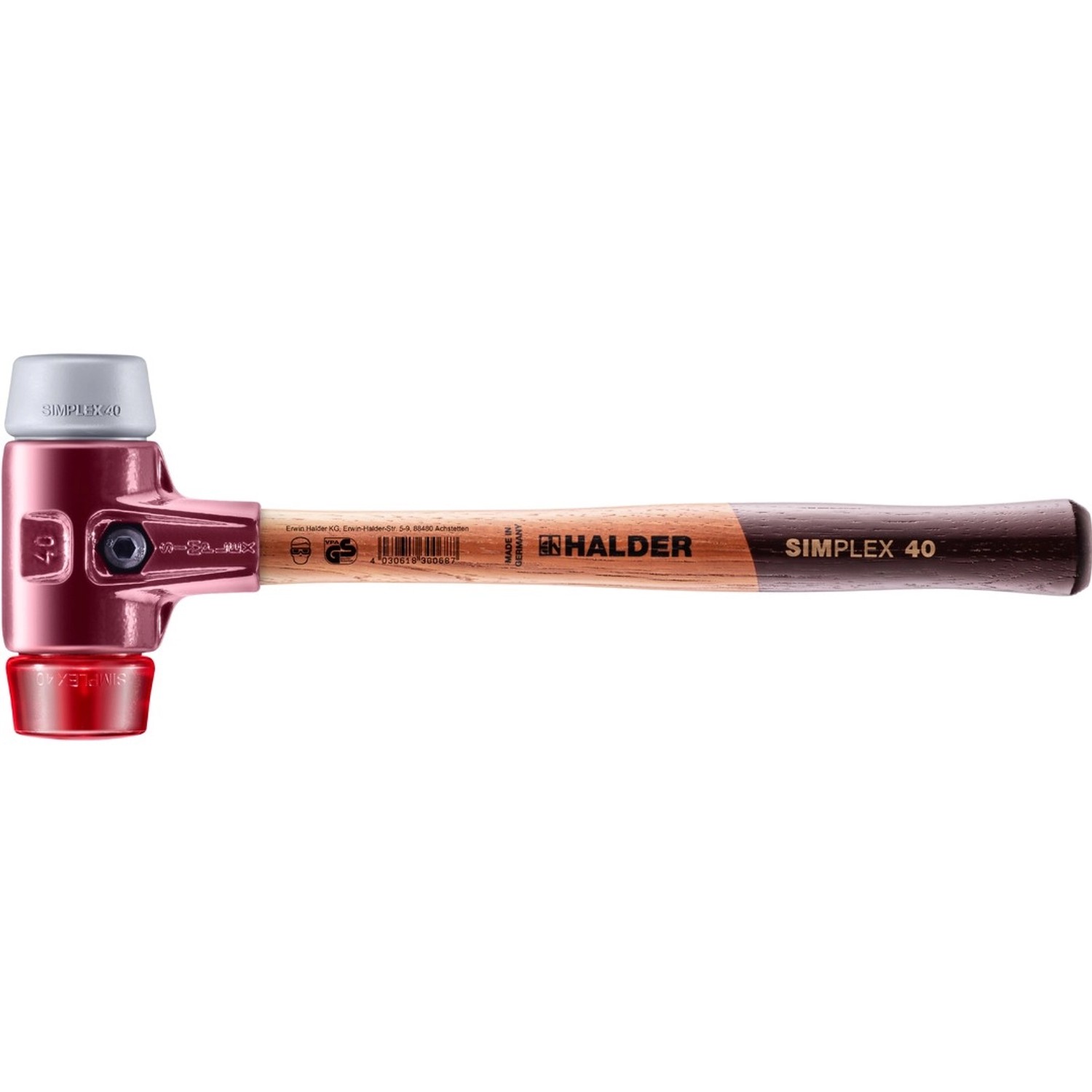 Halder Simplex Schonhammer Ø 40 mm TPE-mid Grau Plastik Rot mit Tempergussgehäuse Halder Simplex Schonhammer Ø 40 mm TPE-mid Grau Plastik Rot mit Tempergussgehäuse von Halder
