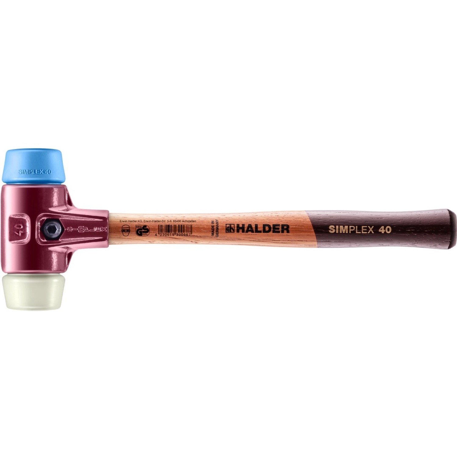 Halder Simplex Schonhammer Ø 40 mm TPE-soft Blau Nylon mit Tempergussgehäuse Halder Simplex Schonhammer Ø 40 mm TPE-soft Blau Nylon mit Tempergussgehäuse von Halder