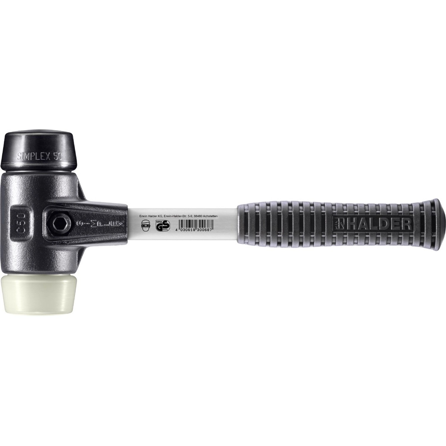 Halder Simplex Schonhammer Ø 50 mm Gummi Nylon mit Verstärktem Tempergussgehäuse und FiberglasStiel Halder Simplex Schonhammer Ø 50 mm Gummi Nylon mit Verstärktem Tempergussgehäuse und FiberglasStiel von Halder