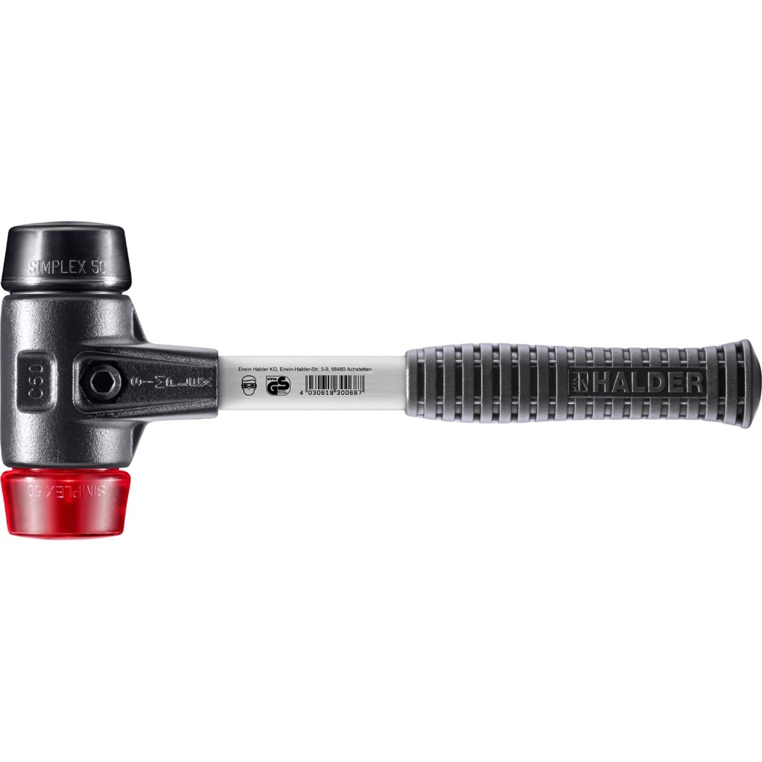 Halder Simplex Schonhammer Ø 50 mm Gummi Schwarz Plastik Rot mit Verstärktem Tempergussgehäuse und FiberglasStiel Halder Simplex Schonhammer Ø 50 mm Gummi Schwarz Plastik Rot mit Verstärktem Tempergussgehäuse und FiberglasStiel von Halder