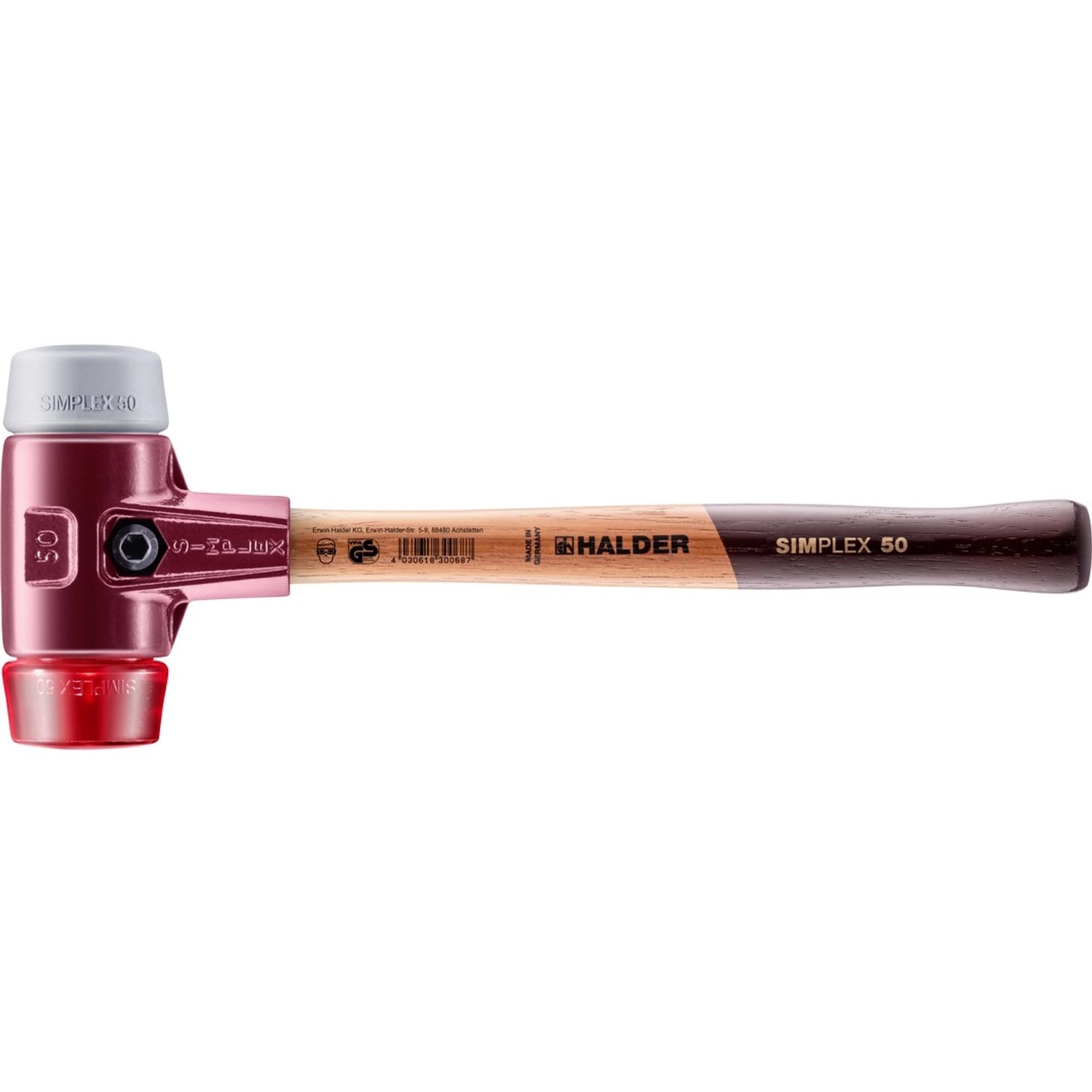 Halder Simplex Schonhammer Ø 50 mm TPE-mid Grau Plastik Rot mit Tempergussgehäuse Halder Simplex Schonhammer Ø 50 mm TPE-mid Grau Plastik Rot mit Tempergussgehäuse von Halder