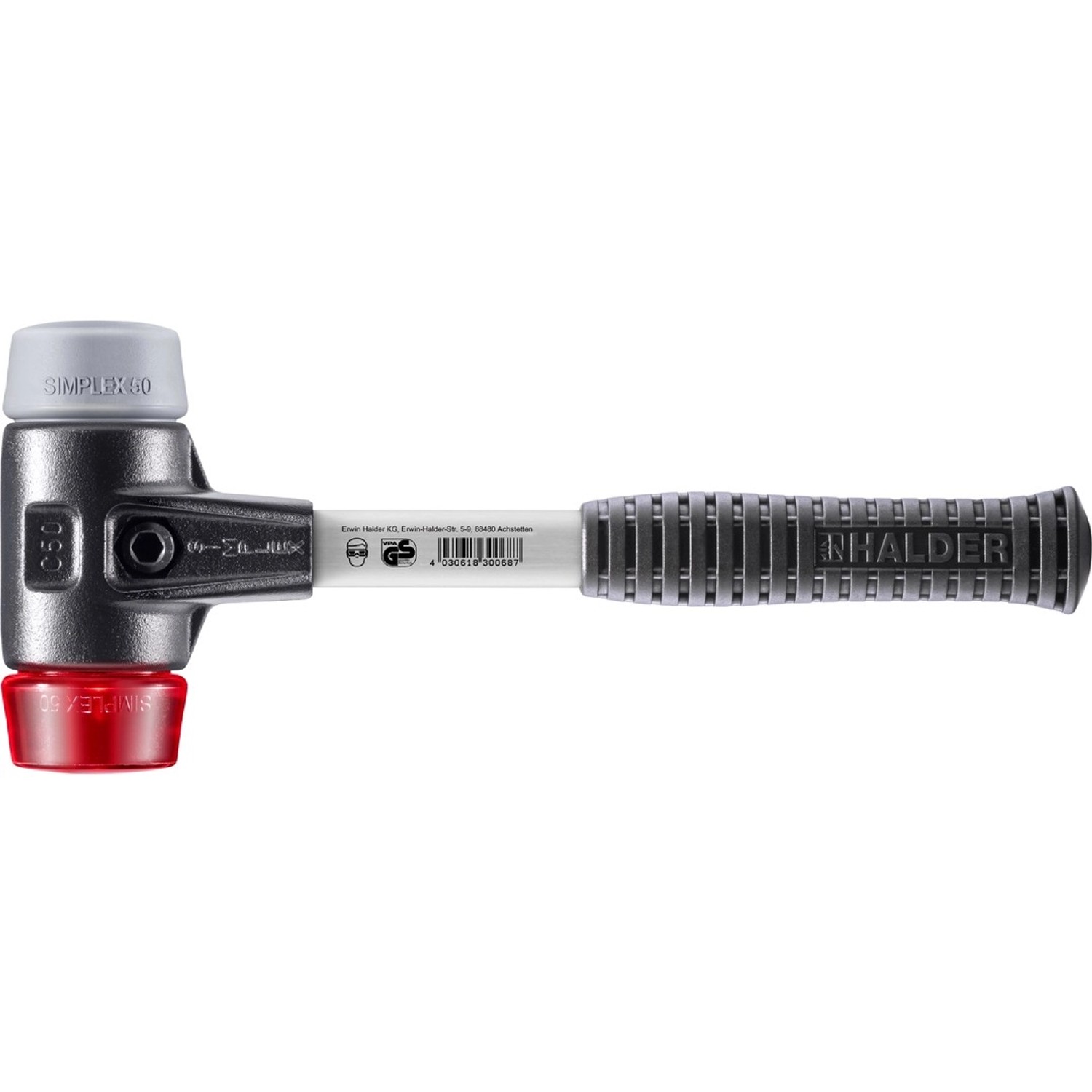 Halder Simplex Schonhammer Ø 50 mm TPE-mid Grau Plastik Rot mit Verstärktem Tempergussgehäuse und FiberglasStiel Halder Simplex Schonhammer Ø 50 mm TPE-mid Grau Plastik Rot mit Verstärktem Tempergussgehäuse und FiberglasStiel von Halder