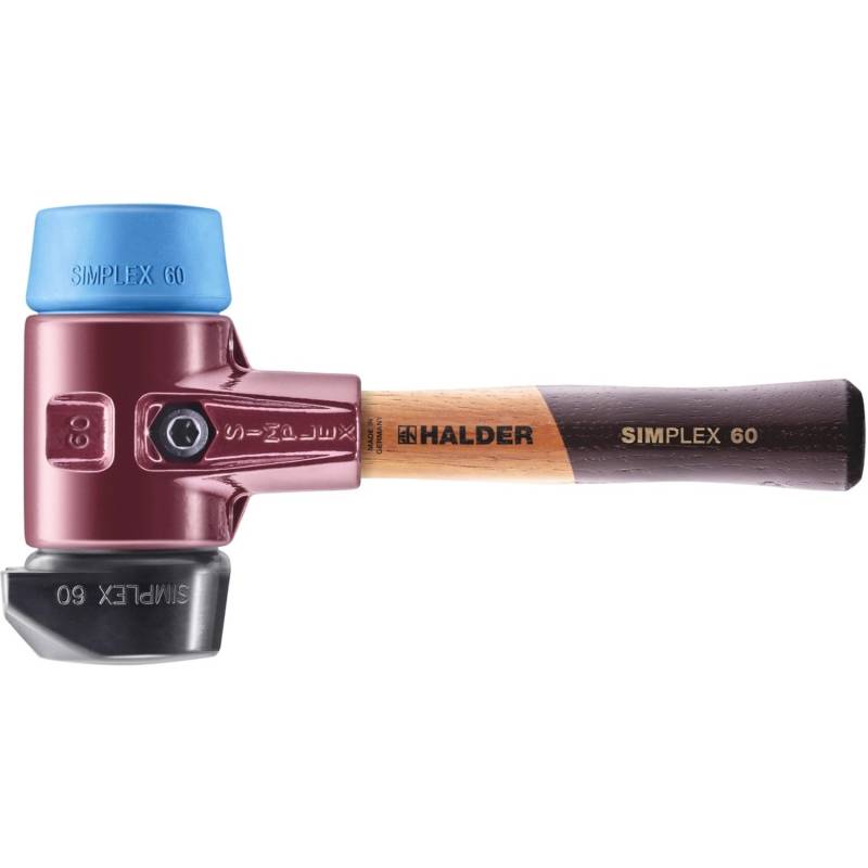 Halder Simplex Schonhammer Ø 60 mm Gummi Schwarz TPE-soft Blau mit Standfuß Kurzer Stiel mit Tempergussgehäuse Halder Simplex Schonhammer Ø 60 mm Gummi Schwarz TPE-soft Blau mit Standfuß Kurzer Stiel mit Tempergussgehäuse von Halder