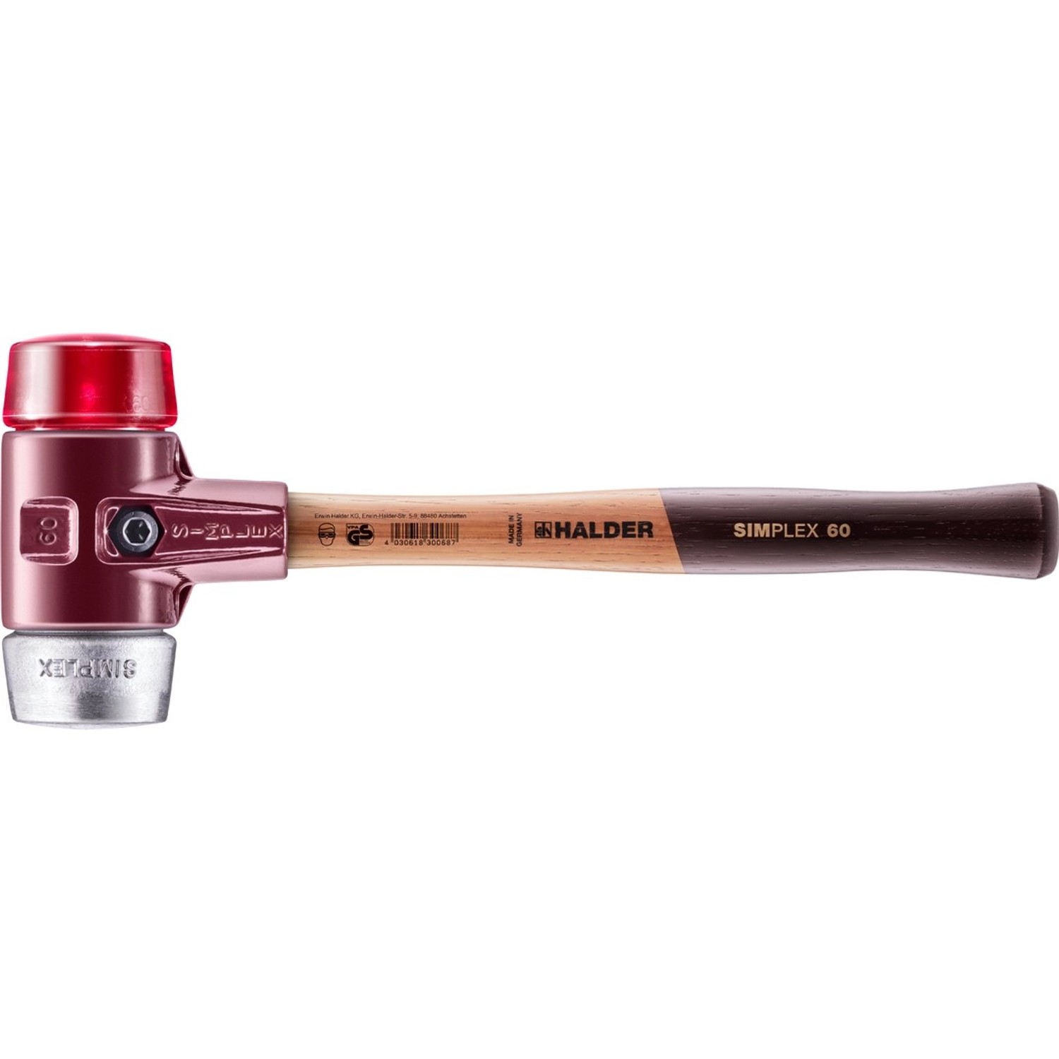 Halder Simplex Schonhammer Ø 60 mm Plastik Rot Weichmetall mit Tempergussgehäuse Halder Simplex Schonhammer Ø 60 mm Plastik Rot Weichmetall mit Tempergussgehäuse von Halder