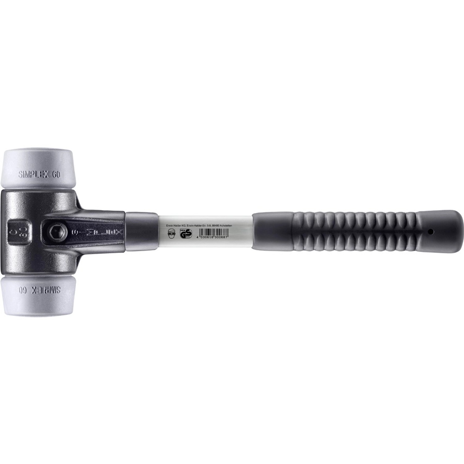 Halder Simplex Schonhammer Ø 60 mm TPE-mid Grau mit Verstärktem Tempergussgehäuse und FiberglasStiel Halder Simplex Schonhammer Ø 60 mm TPE-mid Grau mit Verstärktem Tempergussgehäuse und FiberglasStiel von Halder