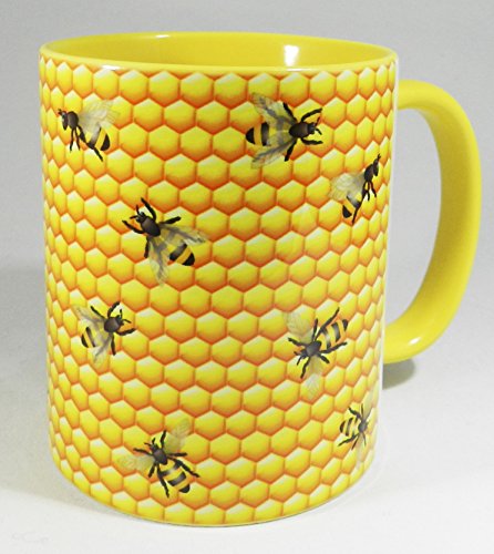 Half a Donkey Bees at The Honeycomb Becher with Yellow Glazed Handle and Inner from von Half a Donkey
