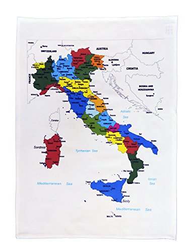 Half a Donkey Colourful Map of Italy Showing The Regions and Major Cities- Large Cotton Geschirrhandtuch von Half a Donkey