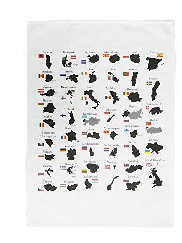 Half a Donkey Countries of Europe with Borders, Flags and Capitals - Educational Cotton Geschirrhandtuch von Half a Donkey
