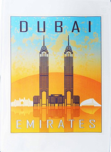 Half a Donkey Dubai – Vintage-Stil, Reise-Poster, großes Baumwoll-Geschirrtuch von Half a Donkey