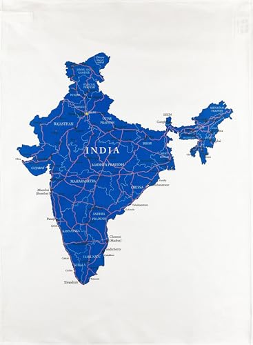 Half a Donkey Großes Geschirrtuch aus Baumwolle mit Karte von Indien von Half a Donkey