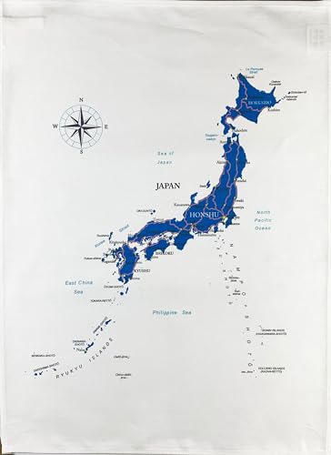 Half a Donkey Großes Geschirrtuch aus Baumwolle mit Karte von Japan von Half a Donkey