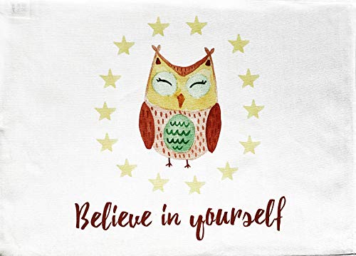 Half a Donkey Wise Owl says Believe in Yourself – Großes Baumwoll-Geschirrtuch von Half a Donkey