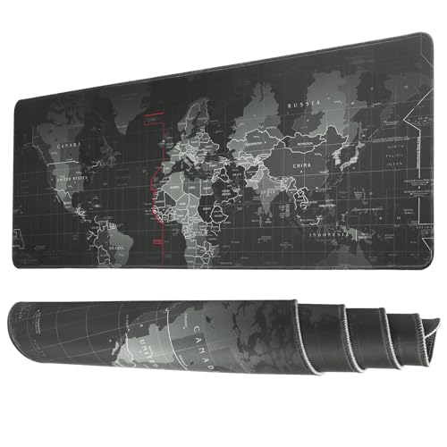 Großes Gaming-Mauspad schwarz Weltkarte Mauspad mit rutschfester Gummibasis Extended XXL Lange Tastatur Pad Tisch großes Mauspad 31,5 x 11,8 Zoll von Halinuia