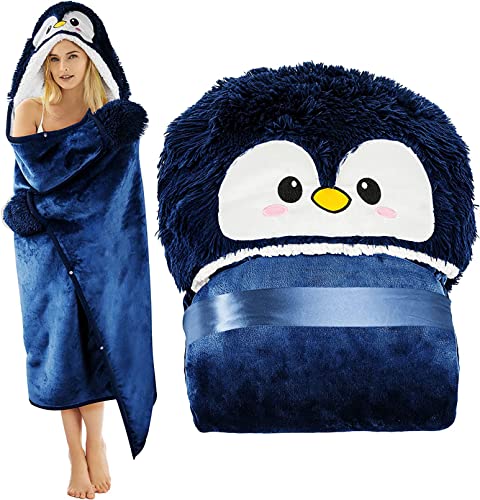 Hoodie Decke mit Ärmeln - Grauer Pinguin Übergroße Tragbare Kuscheldecke mit Kapuze Blanket zum Anziehen Damen Erwachsene, Warme Dicke Ärmeldecke Herren als Geschenke von Hallelujah