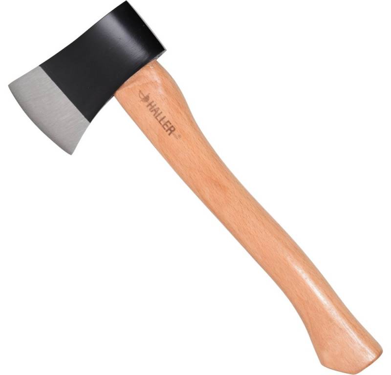 Haller Messer Axt Campingaxt aus Carbonstahl und Buchenholzgriff mit Scheide, 620 g, 36 cm Länge, (1-St), Lederscheide inkl., Carbonstahl von Haller Messer