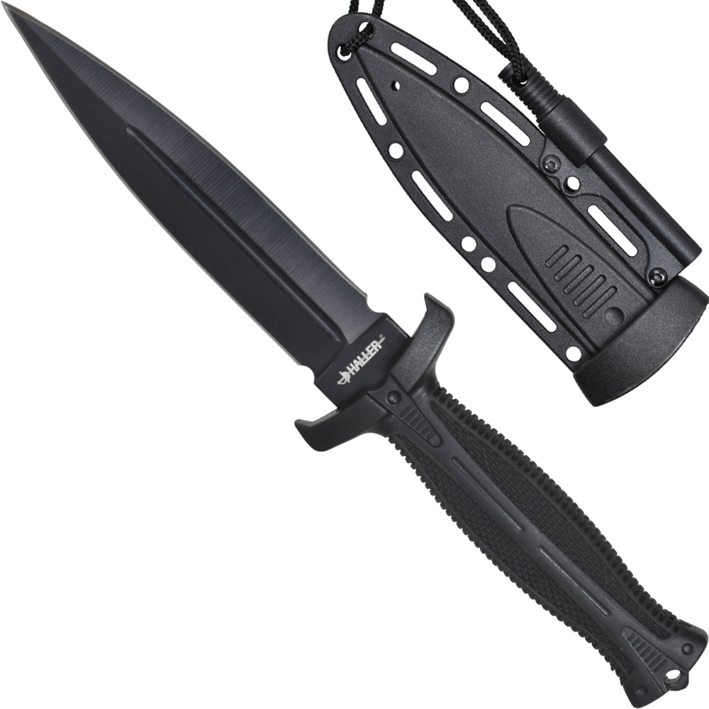 Stiefeldolch mit Feuerstarter Survival Dolch schwarz Stiefelmesser von Haller