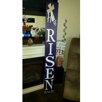 Er Ist Auferstandenes Osterschild, Reversibel, Vertikales Rustikales Holzschild, Osterdekoration, Religiöser Kreuzanhänger, Mathew 28 6 von HalliesCollectibles