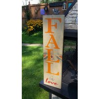 Fall in Love Zeichen Vertikales Eingangsschild Halloween Holzschild Beunruhigtes Holz Großes Reversible-Schild Eingangsbereich Dekor Rustikal von HalliesCollectibles