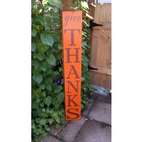 Give Danke Porch Sign Reversible Vertikales Eingangsschild Beunruhigtes Holz Rustikales Extra Großes Schild Haustür Primitive Thanksgiving-Dekor von HalliesCollectibles