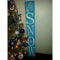 Vertikales Let It Snow-Schild, 48 X 7 cm, Für Die Eingangstür, Rustikales Holzschild, Winterdekor, Wendbar von HalliesCollectibles