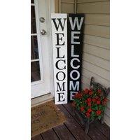 Willkommensschild Wendeschild Vertikal Distressed Holz Rustikal Extra Groß Vorlege Schild Haustür Primitives Dekor von HalliesCollectibles