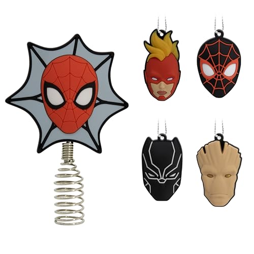 Hallmark Marvel 12,7 cm Miniatur-Weihnachtsbaumspitze und Mini-Ornamente, bruchsicher, 5 Stück Hallmark Marvel 12,7 cm Miniatur-Weihnachtsbaumspitze und Mini-Ornamente, bruchsicher, 5 Stück von Hallmark