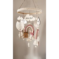 Babymobile, Mobile Mit Wolken, Mobilemakramee, Regenbogenmobile, Makrameeregenbogen, Makrameemobile von HalloMinikind