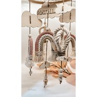 Mobile Makramee Regenbogen, Babymobile /Regenbogen Mit Wolken/Heißluftballon/Regenbogenmakramee/Personalisiertes Mobile/Geschenk Zur Geburt von HalloMinikind