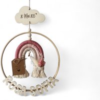 Personalisierte Regenbogen-Wanddeko Mit Geburtsdaten | Makramee Baby Geschenk Geburt Namensschild Holz Boho Kinderzimmer I Taufgeschenk von HalloMinikind