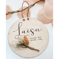 Personalisiertes Geburtsschild Mit Trockenblumen, Baby, Neugeboren, Geschenk Zur Geburt, Erinnerung, Meilenstein von HalloMinikind
