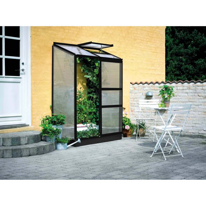 Halls Anlehngewächshaus 'Altan 2' 69 x 132 cm mit 4 mm Doppelstegplatten schwarz von Halls
