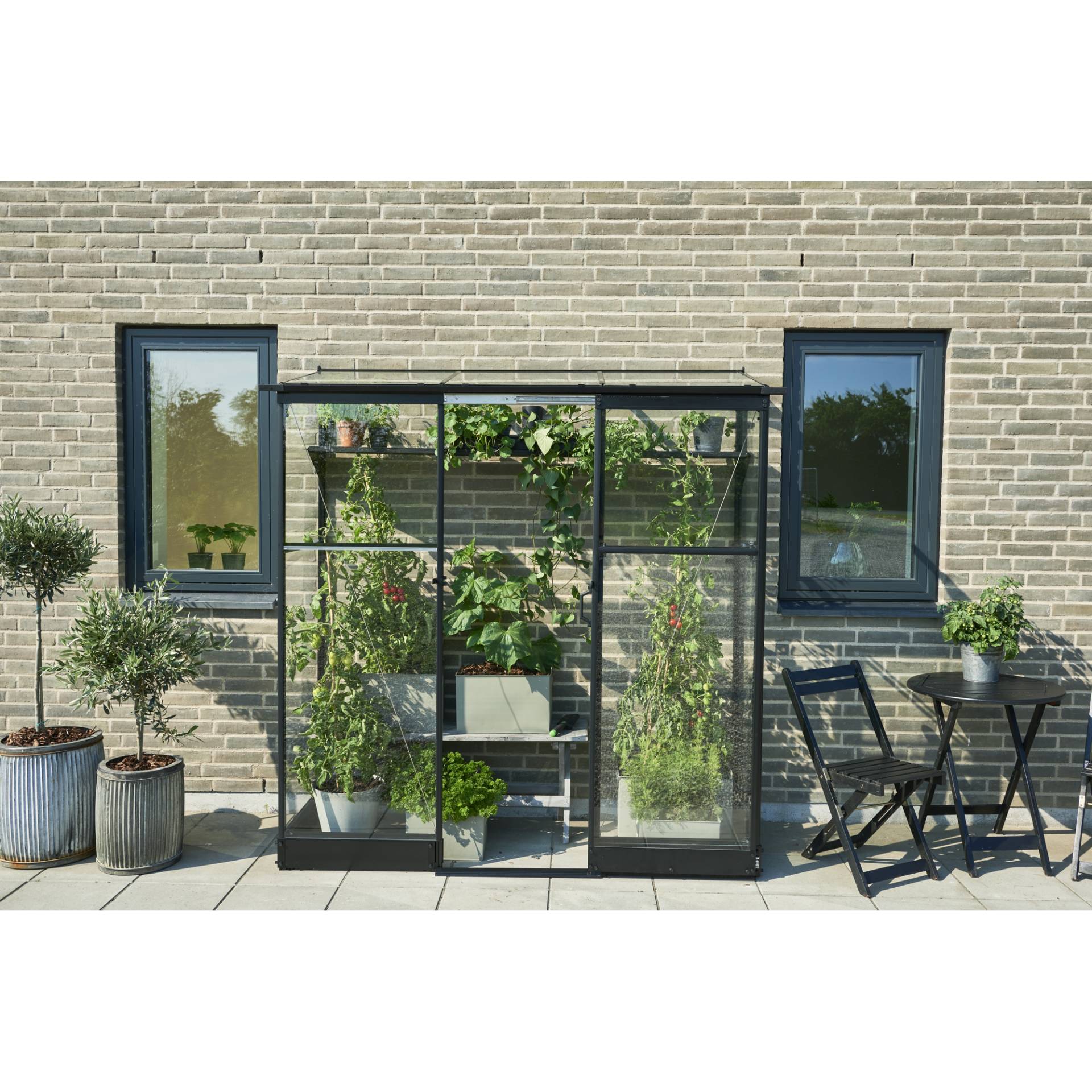 Halls Anlehngewächshaus 'Qube Lean-to 26' 1,2 m² 65 x 189 cm 3 mm Sicherheitsglas schwarz von Halls