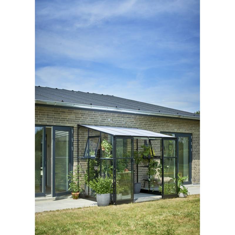 Halls Anlehngewächshaus 'Qube Lean-to 68' 188 x 251 cm mit 3 mm Sicherheitsglas schwarz von Halls