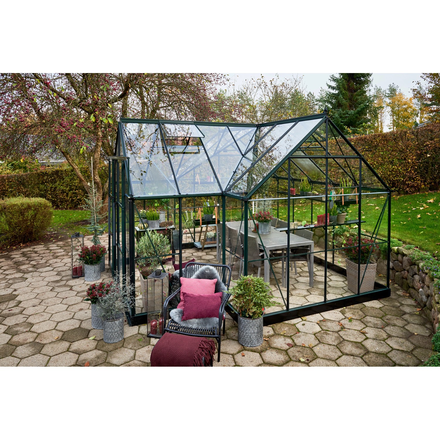 Halls Gewächshaus Garden Room 12,9 m² Grün mit 3 mm Sicherheitsglas von Halls