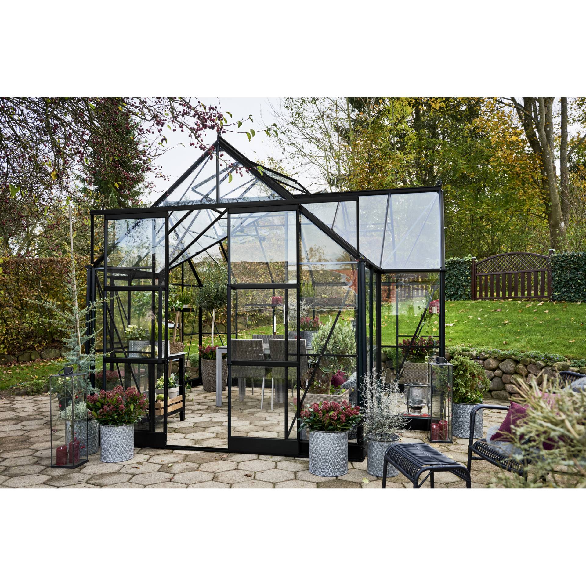 Halls Gewächshaus 'Garden Room' 12,9 m² 389 x 391 cm 3 mm Sicherheitsglas schwarz von Halls