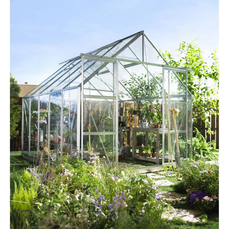 Halls Gewächshaus 'Magnum 108' 257 x 322 cm mit 3 mm Sicherheitsglas aluminiumfarben von Halls