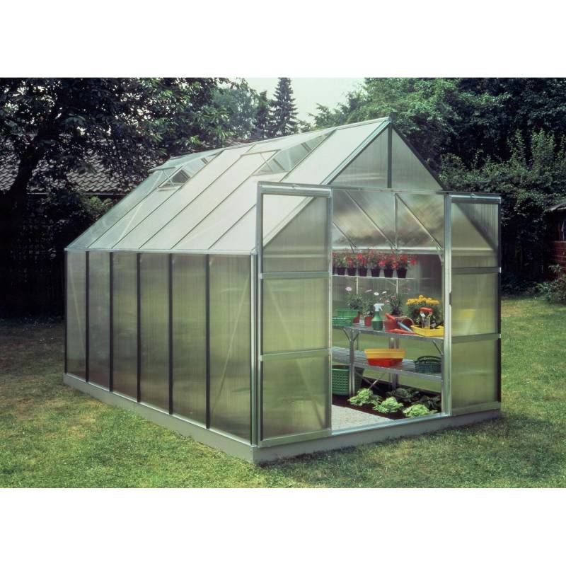 Halls Gewächshaus 'Magnum 128' 257 x 384 cm mit 6 mm Doppelstegplatten aluminiumfarben von Halls