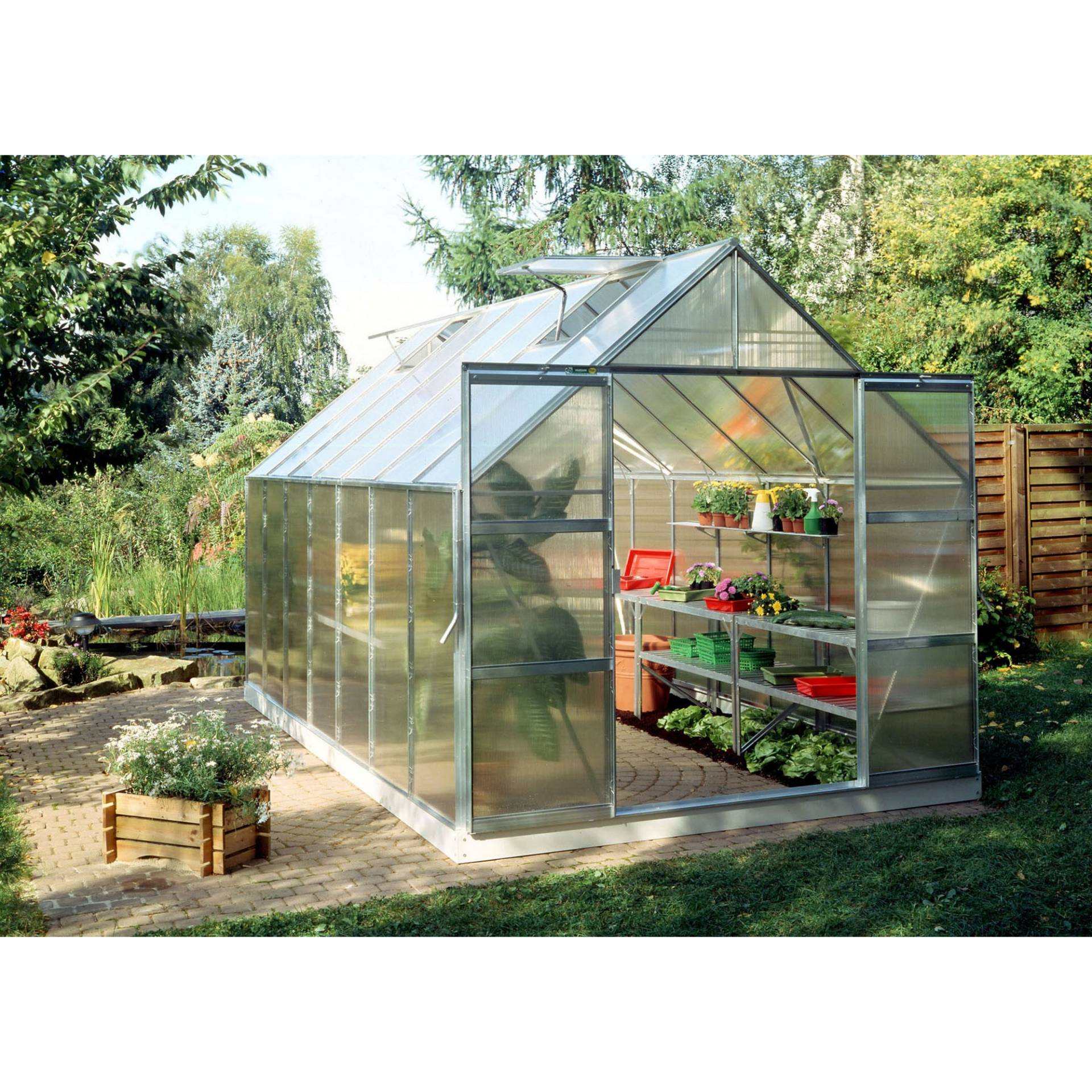 Halls Gewächshaus 'Magnum 148' 257 x 446 cm mit 6 mm Doppelstegplatten aluminiumfarben Halls Gewächshaus 'Magnum 148' 257 x 446 cm mit 6 mm Doppelstegplatten aluminiumfarben von Halls