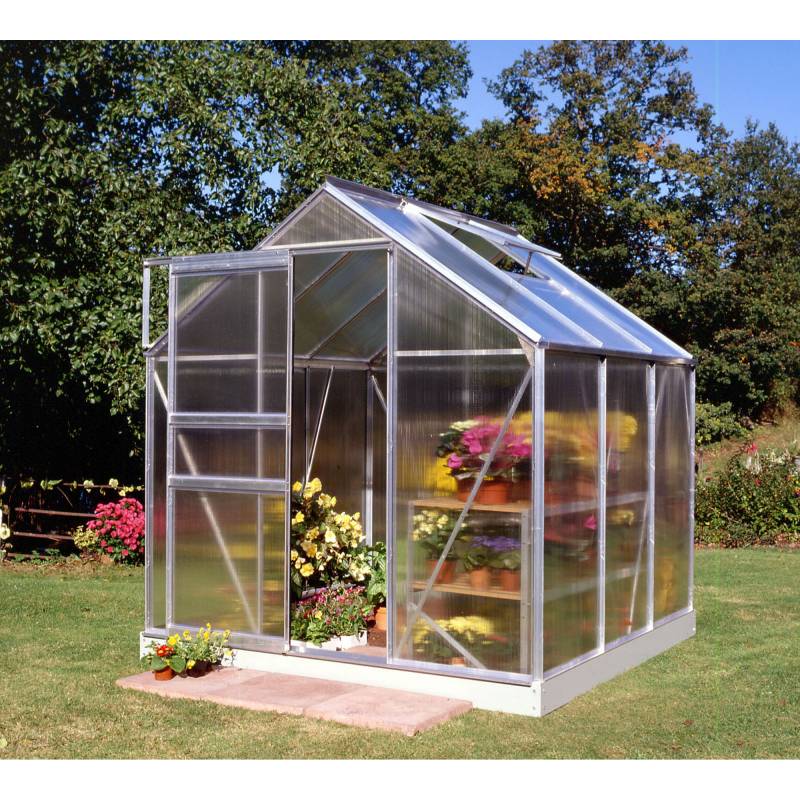Halls Gewächshaus 'Popular 66' 193 x 195 cm mit 4 mm Doppelstegplatten aluminiumfarben von Halls