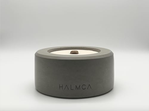 Halmca Beton-Fackel, Modell 'Tromso', Dauerdocht, Outdoor, Grau, Größe (⌀19 x 8,5 cm), Wachsfresser, Kerze von Halmca