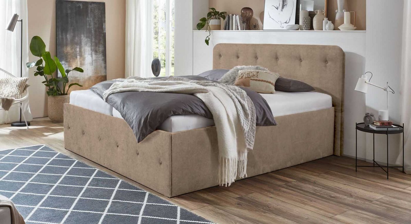 Halmon Schlafkomfort Betten Bett Luxi, Schöne Kopfteilpolsterung mit Knopfheftung und eine Höhe von 100 cm von Halmon Schlafkomfort Betten