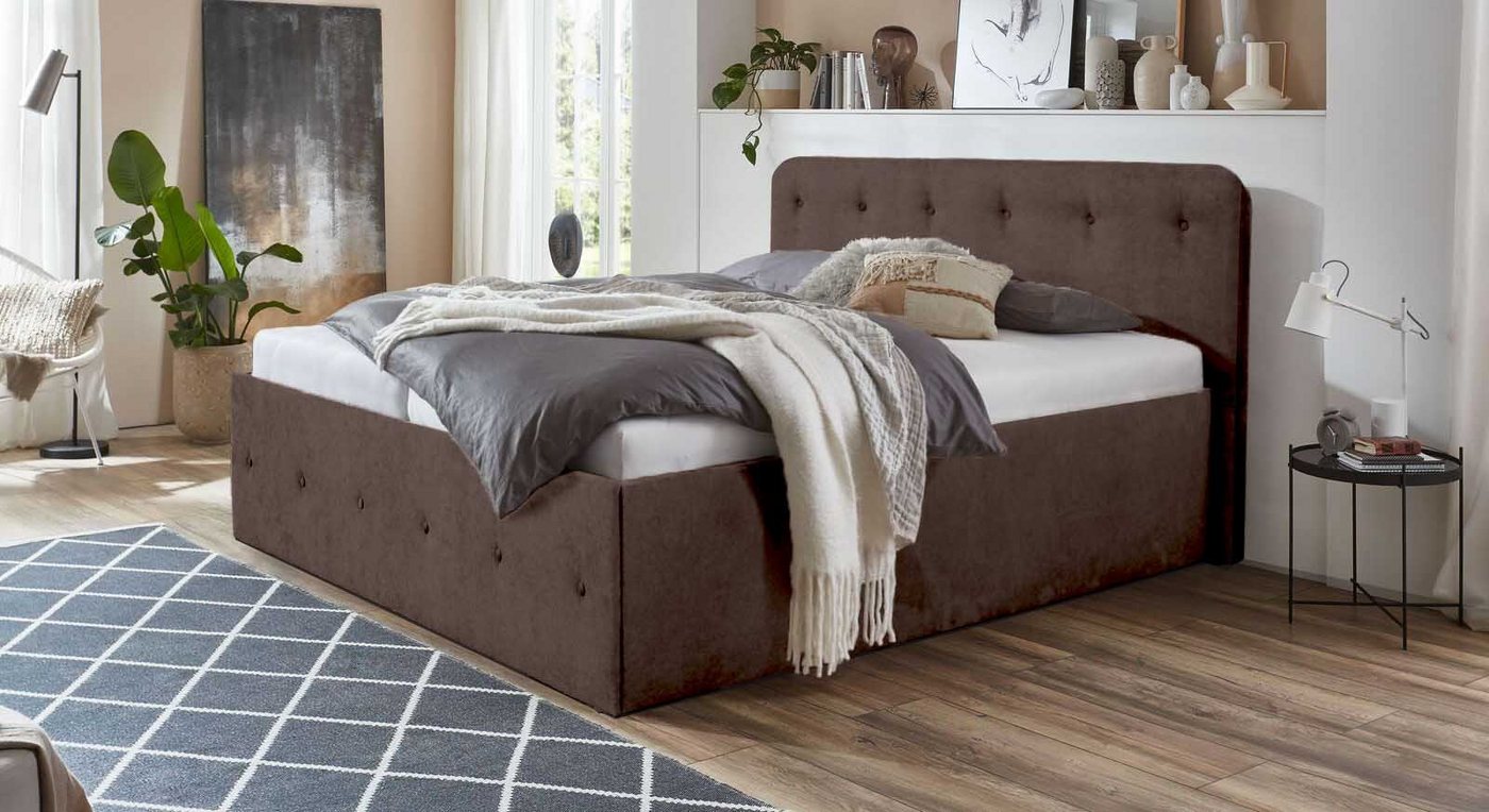 Halmon Schlafkomfort Betten Bett Luxi, Schöne Kopfteilpolsterung mit Knopfheftung und eine Höhe von 100 cm von Halmon Schlafkomfort Betten