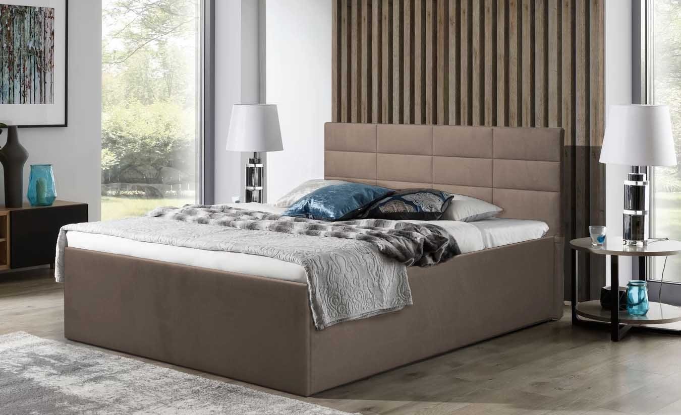 Halmon Schlafkomfort Betten Polsterbett Athena (Mit Stauraum unter der Liegefläche, erhältlich in 6 Größen und 7 attraktiven Farben mit oder ohne Matratze), 100 cm Kopfteilhöhe, inkl. Lattenrost bei Ausführung mit Matratze von Halmon Schlafkomfort Betten
