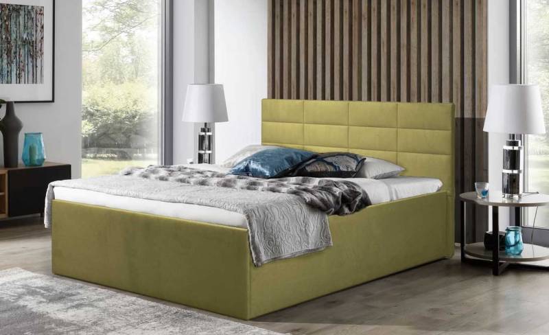 Halmon Schlafkomfort Betten Polsterbett Athena (Mit Stauraum unter der Liegefläche, erhältlich in 6 Größen und 7 attraktiven Farben mit oder ohne Matratze), 100 cm Kopfteilhöhe, inkl. Lattenrost bei Ausführung mit Matratze von Halmon Schlafkomfort Betten