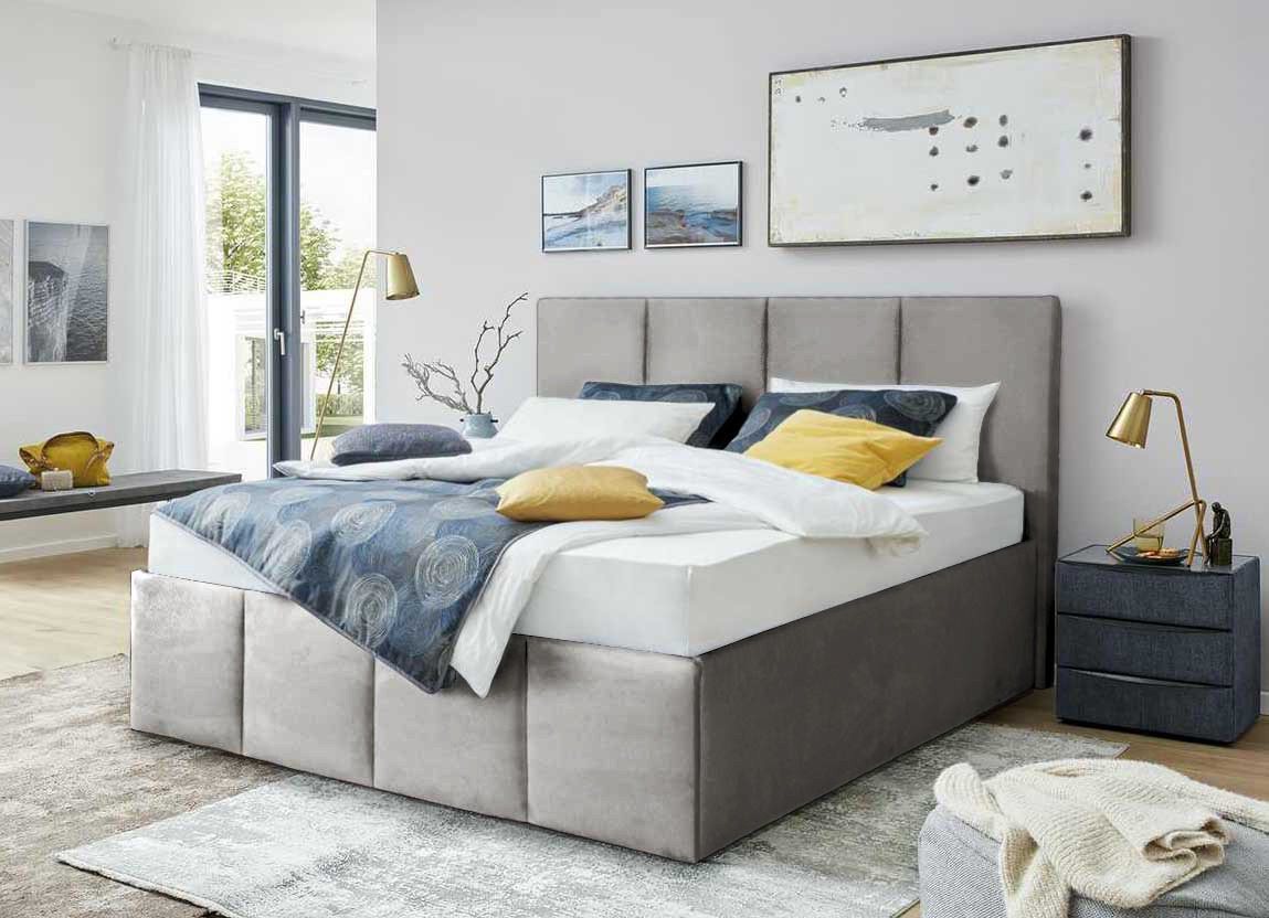 Halmon Schlafkomfort Betten Polsterbett Dalas (Mit Stauraum unter der Liegefläche, erhältlich in 6 Größen, attraktiven Farben und zahlreichen Optionen), 100cm Kopfteilhöhe, inkl. Lattenrost bei Ausführung mit Matratze von Halmon Schlafkomfort Betten