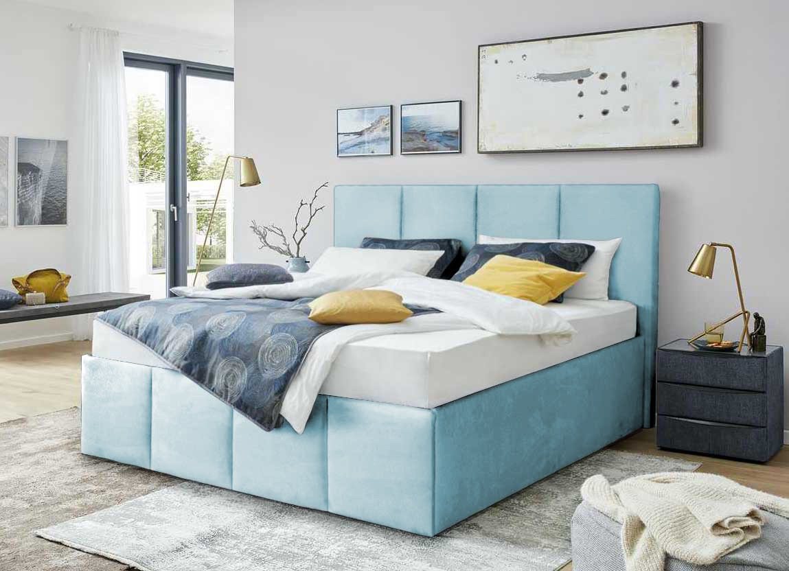 Halmon Schlafkomfort Betten Polsterbett Dalas (Mit Stauraum unter der Liegefläche, erhältlich in 6 Größen, attraktiven Farben und zahlreichen Optionen), 100cm Kopfteilhöhe, inkl. Lattenrost bei Ausführung mit Matratze von Halmon Schlafkomfort Betten
