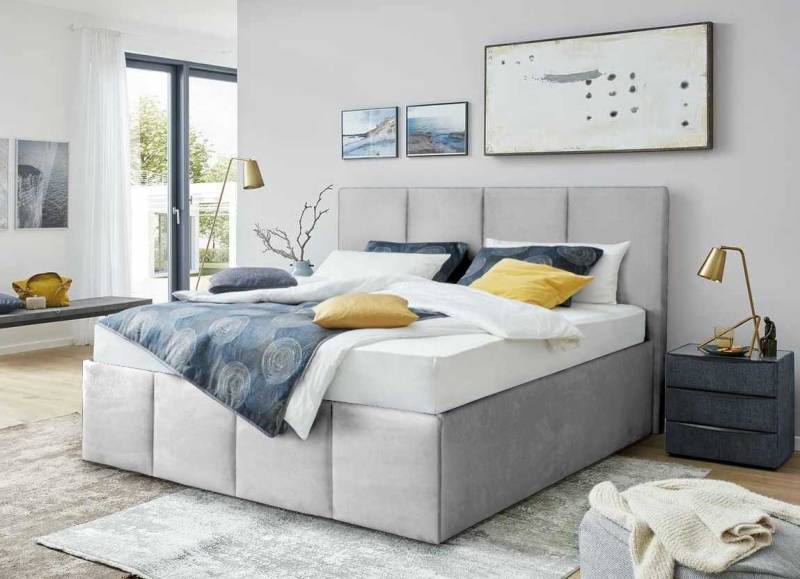 Halmon Schlafkomfort Betten Polsterbett Dalas-Standard (Mit Stauraum unter der Liegefläche, erhältlich in 6 Größen, 8 attraktiven Farben mit oder ohne Matratze), Seitenhöhe 32cm, Hochwertiger Webstoff aus 100% Polyester von Halmon Schlafkomfort Betten