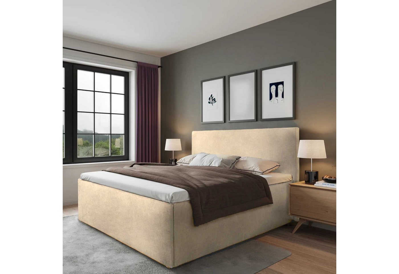 Halmon Schlafkomfort Betten Polsterbett Gent (Mit Bettkasten, erhältlich in 6 Größen und 8 attraktiven Farben mit oder ohne Matratze), Seitenhöhe 32 cm, inkl. Lattenrost bei Ausführung mit Matratze von Halmon Schlafkomfort Betten