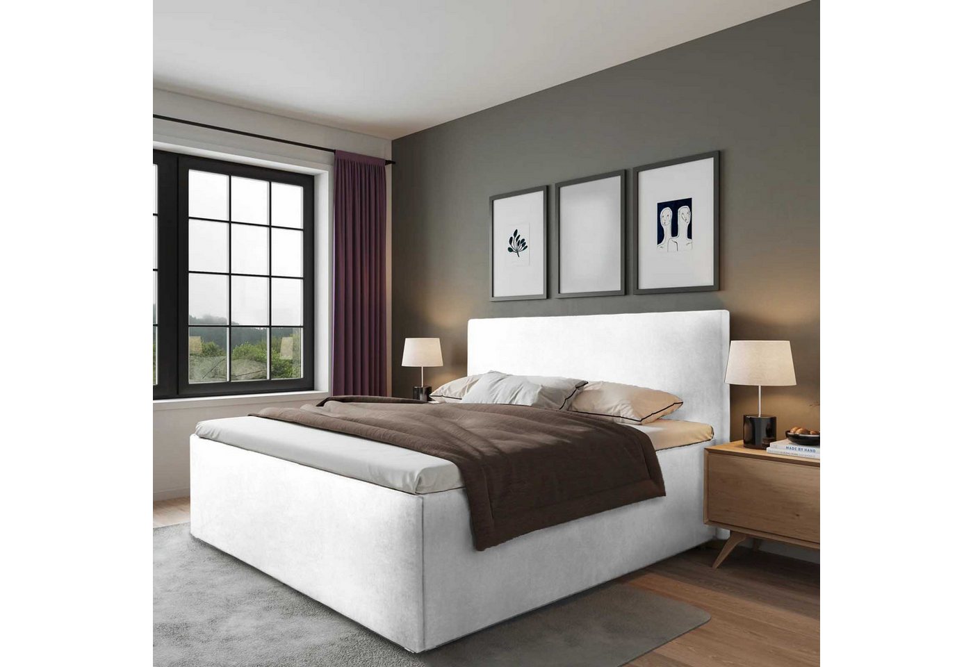 Halmon Schlafkomfort Betten Polsterbett Gent (Mit Bettkasten, erhältlich in 6 Größen und 8 attraktiven Farben mit oder ohne Matratze), Seitenhöhe 32 cm, inkl. Lattenrost bei Ausführung mit Matratze von Halmon Schlafkomfort Betten